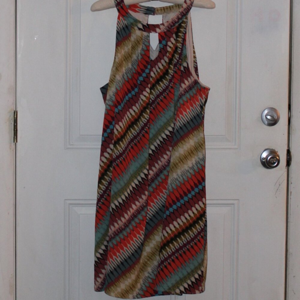 AUW Multi Color Multi Pattern Keyhole Sleeveless Midi Dress Size 3X